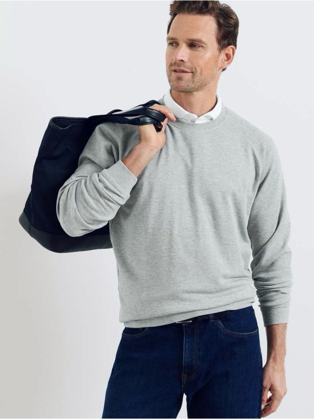 Peter Millar Crown Comfort Knit Crew Long Sleeve Sweatshirt in Light Gray XL